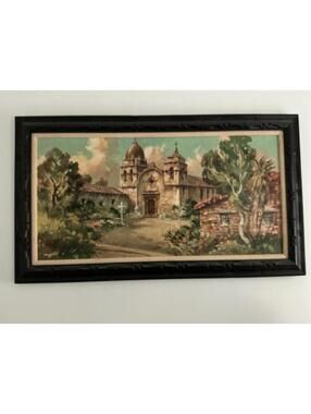 Vintage Carmel Mission Oil Painting by Danny Hall Mid Century Framed Art